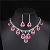 Requintado Gotas de Água Cristal Diamante Colar Brincos terno Casamento Nupcial Acessórios de Vestuário Atacado Gotas de Água Esmeralda