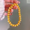 Tienda de Oro Mismo Estilo Arena Dorada Vintage Cepillado Ojo de Gato Pulsera de Cuentas Redondas Pulsera de Cuentas de la Suerte Estilo Chino Regalo para Novia