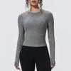 Nueva Camiseta Deportiva Transfronteriza Nude para Cintura Adelgazante de Manga Larga Transpirable para Yoga, para Correr, Entrenar, Fitness, Top para Mujer
