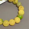 Pulseira de Jade Amarelo e Verde Natural, Nova Pulseira Estilo Chinês com Design de Flor Amarela e Verde Nicho, Pulseira de Jade no Atacado para Homens e Mulheres