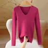 Camiseta básica de cuello en V para mujer, nuevo suéter pullover de otoño e invierno, corte ajustado y favorecedor, top de punto para usar en capas, venta al por mayor para comercio exterior