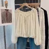 Camisa de Chiffon com Bolinhas e Babados de Um Ombro Manga Longa Feminina Outono Tamanho Plus Size Gorda Solta Mostrando 2026