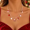 Collar con Perlas Artificiales y Cuentas de Navidad Colgante de Papá Noel Muñeco de Nieve Reno Goteo de Aceite Cadena para Clavícula Pulsera Festival