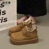 Couro Genuíno Solado Grosso Aumento de Altura Plus Veludo Sapatos Birkenstock Femininos Botas de Neve Quentes 2026 Inverno Novo Mocassins Slip-on Sapatos de Algodão