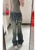 Jeans Feminino Retrô Street Rasgado Micro Flare Outono 2026 Calça Reta Magra Flare