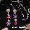 Colar de Pedra Preciosa Flor de Pessegueiro Mel Flor Íris Roxo Conjunto de Colar Zircônia Cubo de Açúcar Roxo Lavanda Couture para Banquete