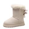 Botas de nieve de talla grande con lazo de suela gruesa para mujer otoño e invierno 2024 casuales forradas de vellón gruesas cálidas de caña alta para exterior zapatos de algodón