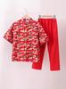 Traje infantil de cuello mao estilo chino traje Tang estilo chino Hanfu de manga corta y pantalón corto largo rojo traje de Año Nuevo chino para hombre