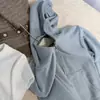 Moletom com capuz de fleece confortável para o dia a dia para mulheres, cinza-azulado claro, corte justo, estilo casual solto, com zíper, jaqueta curta de fleece fina