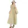 Vestido Plisado Artístico Estilo Mori Girl Japonés con Cuello de Solapa para Mujer, Vestido Largo Suelto y Casual de Verano