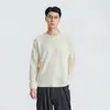 Também, Camiseta Masculina de Manga Longa com Textura de Listras Finas e Gola Polo Henry Outono Caimento Solto Ombro Caído Versátil Casual Camisa Básica