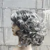 Disfraz de Escenario Peluca Gris-Blanca para Mujeres de Mediana Edad y Mayores, Peluca Corta Rizada para Actuación, Peluca de Cabello Corto Rizado de Abuela