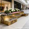 Banco de Calle Comercial Paisajístico Cuadrado para Exteriores Centro Comercial Creativo Ocio Público Combinación de Asientos con Maceta de Acero Inoxidable de Forma Irregular