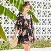 Bikini Estampado de Moda Dividido con Volantes Doble Tirante Blusa de Manga Mediana Larga Traje de Baño para Vacaciones en la Playa junto al Mar