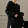Suéter tejido de cuello redondo estilo casual transfronterizo para mujer, engrosado, suave y de color sólido, corte holgado, elegante suéter de estilo coreano para mujer