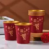 Vasos de papel al por mayor para bodas, vasos de papel desechables, papel kraft engrosado, vasos de celebración "Mi familia tiene alegría" anti-quemaduras, especiales para ceremonia del té y recibir invitados