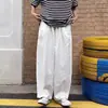 Calça Jeans Wide Leg Solta Retro Japonesa para Homens e Mulheres Cor Sólida Versátil Cintura Elástica Caimento Tendência Casual Reta Cargo Tendência