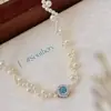 Colar de Pérolas Trançado Aquamarine para Mulheres, Gargantilha de Luxo Leve de Nicho, Perfeitamente Redondo com Brilho Forte, Corrente Clavicular Pequena Bulbo para Mulheres, Atacado