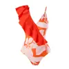 Maiô Vintage Peça Única Europeu e Americano para Mulheres, Conjunto de Saia de Chiffon com Amarração e Decote V Profundo, Popular na Amazon, Estampa Floral para Atacado