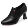 Zapatos de cuero negro para mujer tacón alto zapatos de una capa elegantes a la moda zapatos de mujer primavera y otoño punta puntiaguda boca profunda zapatos de mujer estilo versátil diario