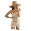 Bikini Sexy Coreano de Color Sólido de Cintura Alta para Mujer, Dos Piezas, Pecho Pequeño, Push-Up con Almohadillas en el Pecho, Traje de Baño para Vacaciones en Aguas Termales, Verano