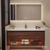Cor Nogueira Negra Gabinete de Banheiro de Luxo Leve Combinação Gabinete para Vaso Sanitário Lavatório Integrado de Cerâmica para Lavar Mãos e Rosto