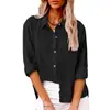 Otoño 2025 Ebay Amazon Aliexpress Estilo Europeo y Americano Holgado Color Sólido Solapa Botón Manga Larga Algodón Lino Top para Mujer