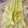 Calça Cropped Wide-Leg de Algodão e Linho Vintage para Mulheres, Calça Casual Fina de Verão, Calça Solta Cool com Proteção Solar para Caminhada, Tamanhos Grandes