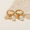 Pendientes de Aro Versátiles y de Moda en Acero Inoxidable Chapado en Oro Estilo Ins Colgante de Estrella de Perla Natural de Agua Dulce de 18K Aro para Mujer