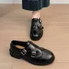 Estilo Britânico Fivela de Uma Tira Mola Moda 2026 Novos Mocassins Femininos Versátil Salto Quadrado Barroco Sapatos de Couro