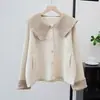 2025 Novo Outono e Inverno Gola Estilo Coreano Solto Tricô Lã Dupla Face Design Cardigan Jaqueta Suéter Pequeno Elegante para Mulheres