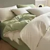 Serie Jianxi 100% Algodón Color Sólido Dos Tonos Ropa de Cama Juego de Cuatro Piezas Simple Color de Contraste Juego 100% Algodón Sábana Sábana Ajustada Se Puede Enviar Directamente