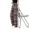 Selección Premium de Pantalones a Cuadros Nuevos de Primavera 2025 para Mujer, Pantalones Rectos de Pierna Ancha Sueltos de Melange a Cuadros Color Café Vintage de Largo Completo