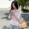 1201 Jaqueta Feminina, Outono e Inverno com Ajuste na Cintura, Blusa com Capuz Slim Fit com Bolsos, Blusa de Outono, Moletom Versátil Justo