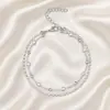 Joia transfronteiriça europeia e americana corrente de contas dupla camada de pérola tornozeleira de liga moda feminina artesanal incrustada com diamante tornozeleira de praia tornozeleira tornozeleira