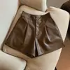 Calças de Couro PU Spice Girls Cor Sólida Shorts Casuais Femininos 2024 Novos Cintura Alta Emagrecedoras Calças Boot para Outono e Inverno