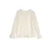 Camisa de Encaje con Mangas de Campana Jacquard 2026 Verano Nuevo Estilo Coreano Moda Femenina Ropa Interior Cuello de Encaje Camisa Base Top