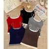 Camisola de Color de Contraste Falsa de Dos Piezas con Botones y Cuello Redondo Verano Aspecto Adelgazante con Almohadillas para el Pecho Versátil Top Exterior sin Mangas