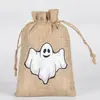 Bolsa de lino sintético con cordón de Halloween Decoración de regalo de Navidad bolsa de almacenamiento con cordón en stock al por mayor