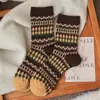 Meias Largas Estilo Fair Isle Retrô de Inverno para Mulheres, Meias Grossas Quentes de Lã Argyle, Meias de Tricô Grossas Estilo Japonês de Cano Médio