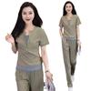 Traje Deportivo Casual Madre Mujer 2024 Verano Nuevo Talla Extra Falso Dos Piezas Manga Corta Pantalones Pierna Ancha Conjunto de Dos Piezas