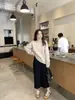 Saia midi de malha de lã elegante e macia para mulheres, outono e inverno, corte reto, justa ao corpo, saia evasê de cintura alta