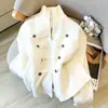 Novo estilo outono gola alta zíper duplo manga curta longa cardigã de tricô suéter moda casaco curto engrossado para mulheres em branco