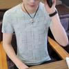 Camiseta de Manga Corta Nueva de Verano con Sensación a Hielo para Hombre, Cuello en V, Marca Trendy, Camiseta Delgada, Transpirable, Top de Seda de Hielo, 1/2 Piezas