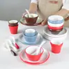 Mesa de melamina vajilla juego hotel restaurante tienda de hot pot mesa cuatro piezas hotel platos de plástico cuchara taza comercial