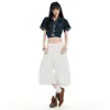 Jeans Laranja Infantil # Bolso com Aba Tendência Lavado Wide Leg para Mulheres, Caimento Solto, Emagrecedor, Fashion, Versátil, Calça Cropped de Barra Reta.