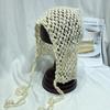 Gorro Pulôver Tricotado com Borla Vazada Tecido à Mão Feminino Primavera e Verão Fino Que Mostra o Rosto Pequeno Casual Versátil Boné com Tiras