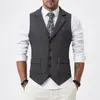 Novo Colete de Terno Masculino de Tweed Espinha de Peixe para Primavera e Outono, Comércio Exterior Amazon, com Gola Reversível Vintage e Detalhe de Corrente