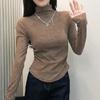 Camisa básica de manga larga de polar con cuello semialto y teñido anudado, prenda interior y exterior, diseño superior Sense Niche para mujer, otoño e invierno, nueva
