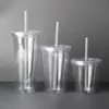 Copo de plástico de camada dupla com tampa e inserção de impressão em papel, cor personalizável, logotipo personalizável, copo de água de plástico, copo com canudo de 16 oz